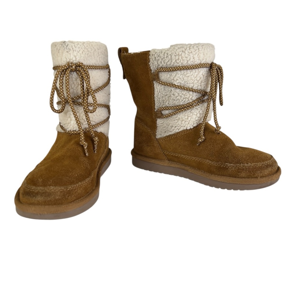 Koolaburra by UGG Size 2 Michon Short Chestnut/Tan Suede Faux-Fur Winter Boots